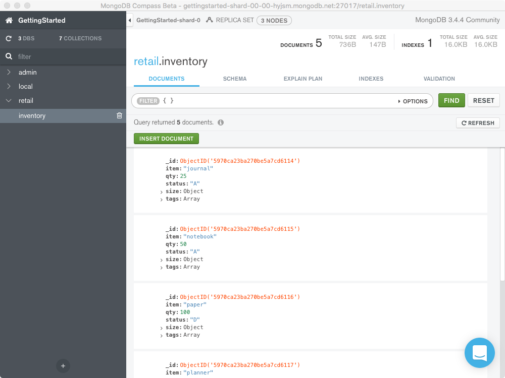 Screenshot of Compass result grid